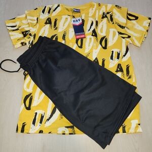 Yellow Graphic T-Shirt and Black Shorts Set